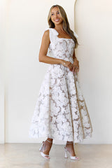 Petal Poise Midi Dress White