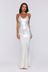 Shimmer Glow Sequin Maxi Dress Ecru White