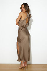 Girl Of The Moment Satin Maxi Dress Brown