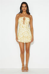 Country Escape Halter Mini Dress Yellow