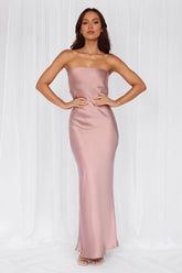 The Felicity Strapless Satin Maxi Dress Dusty Pink