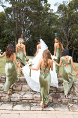 The Adeline Halter Satin Maxi Dress Olive