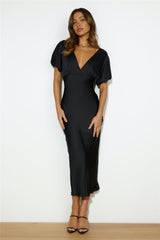 Wedding To Attend Satin Maxi Dress Black