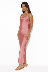 Charming Swan Satin Maxi Dress Rose