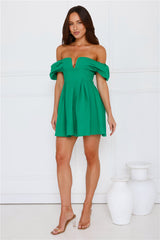 Darling Daze Off Shoulder Mini Dress Green