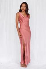 The Loretta Cowl Satin Maxi Dress Rose